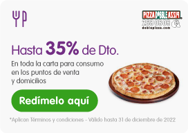 Hasta 35% de descuento en toda la carta para consumo en los puntos de venta y domicilios
